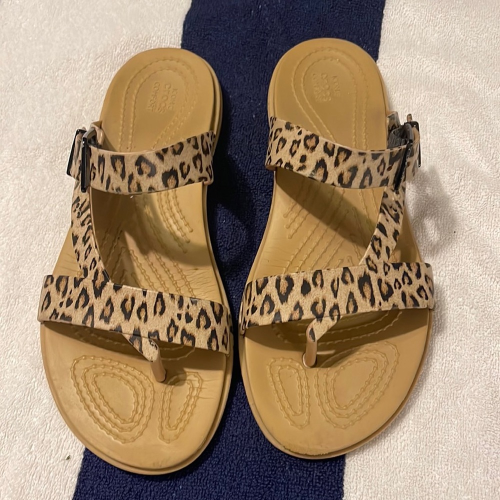 Womens leopard Crocs sandals size 6